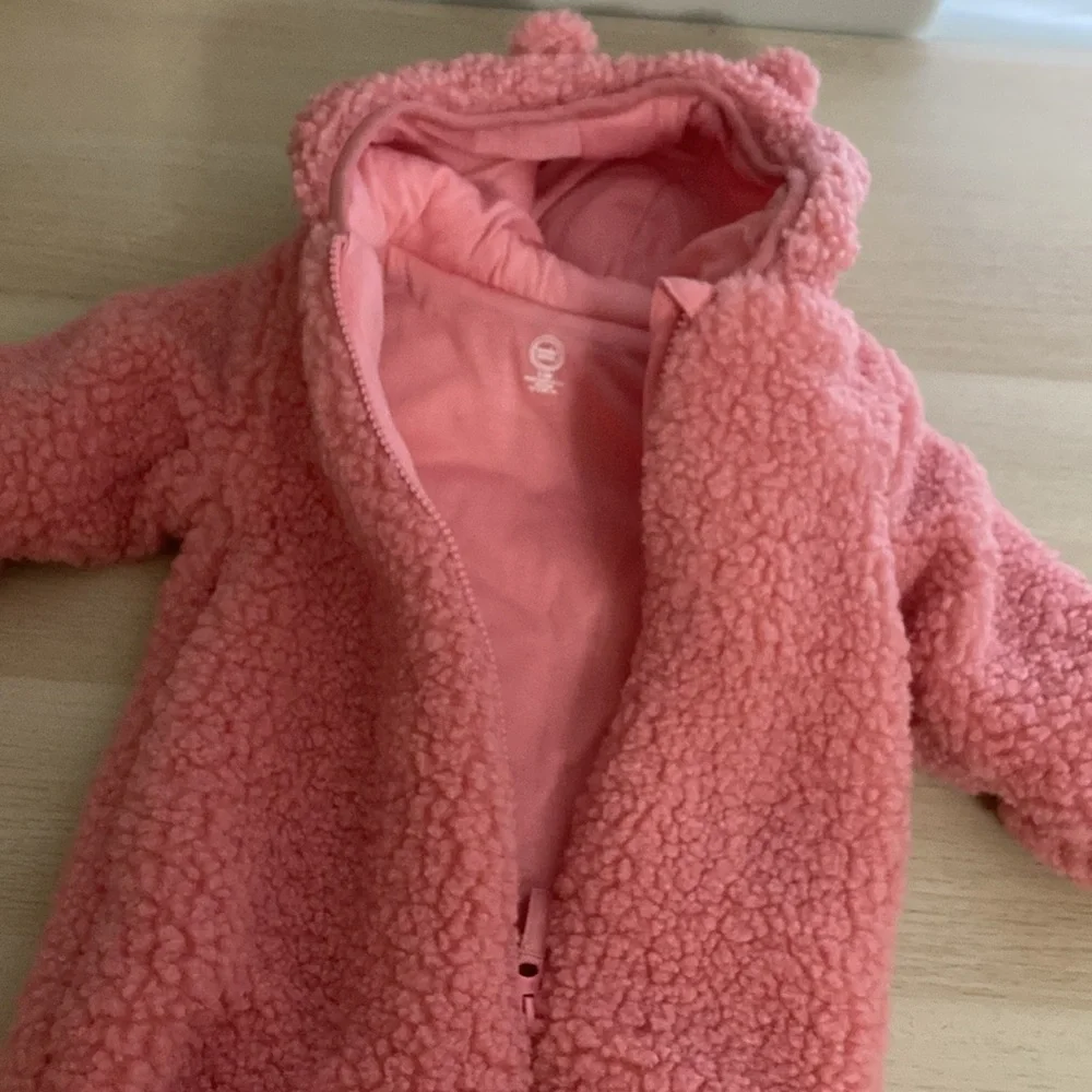NWT Wonder Nation Baby Pink Teddy Fleece Pram with Hood, Size 3-6 months